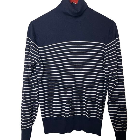 Suitsupply navy white stripe turtleneck merino wool pullover sz M - Picture 1 of 5